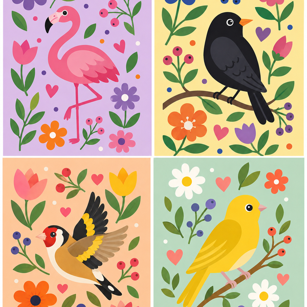 Colorful Birds 4er SET - Mini Malen nach Zahlen