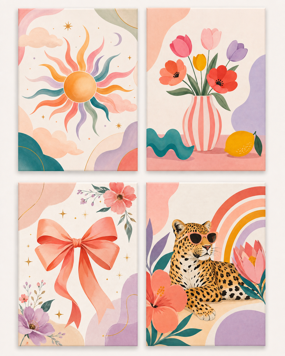 Colorful Happiness 4er SET - Mini Malen nach Zahlen