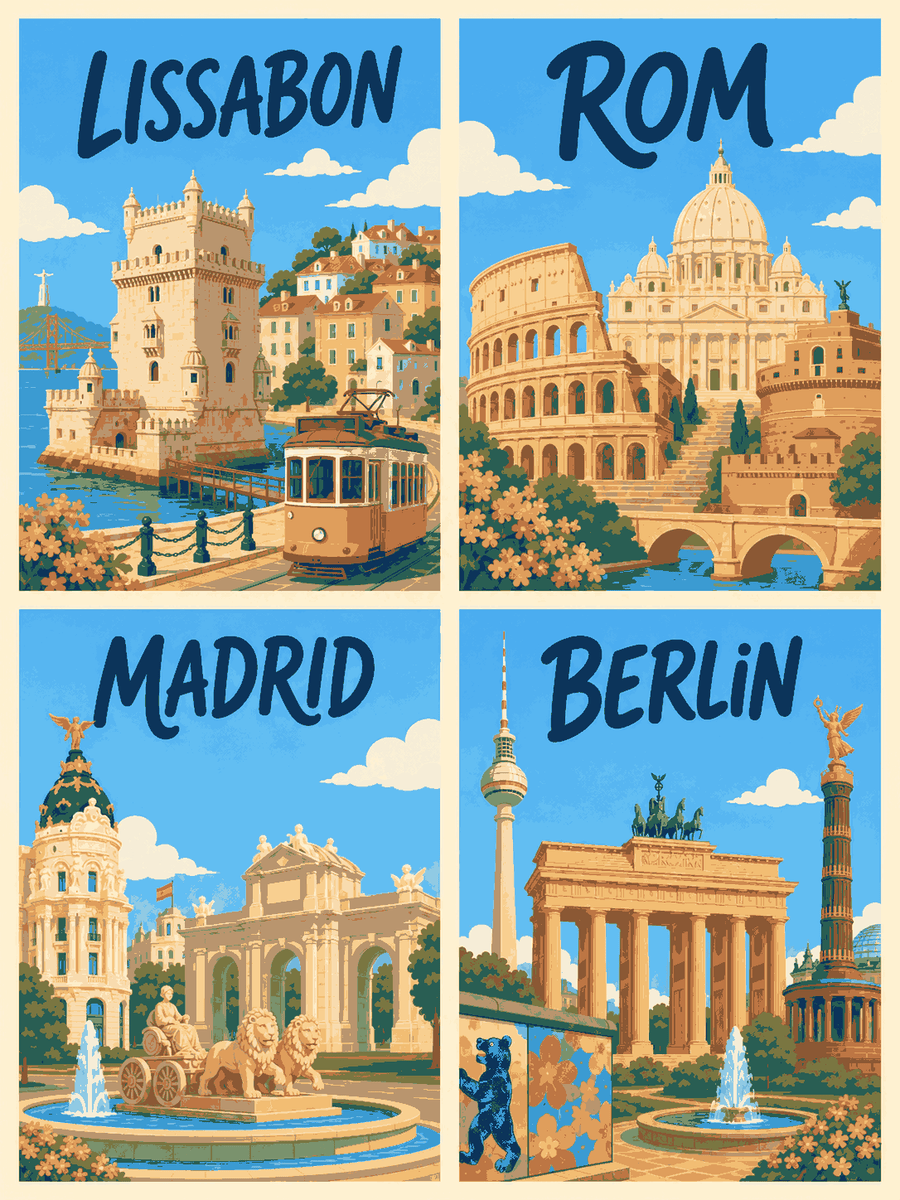 Europäische Städte 4er SET - Mini Malen nach Zahlen
