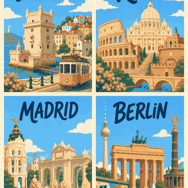 Europäische Städte 4er SET - Mini Malen nach Zahlen