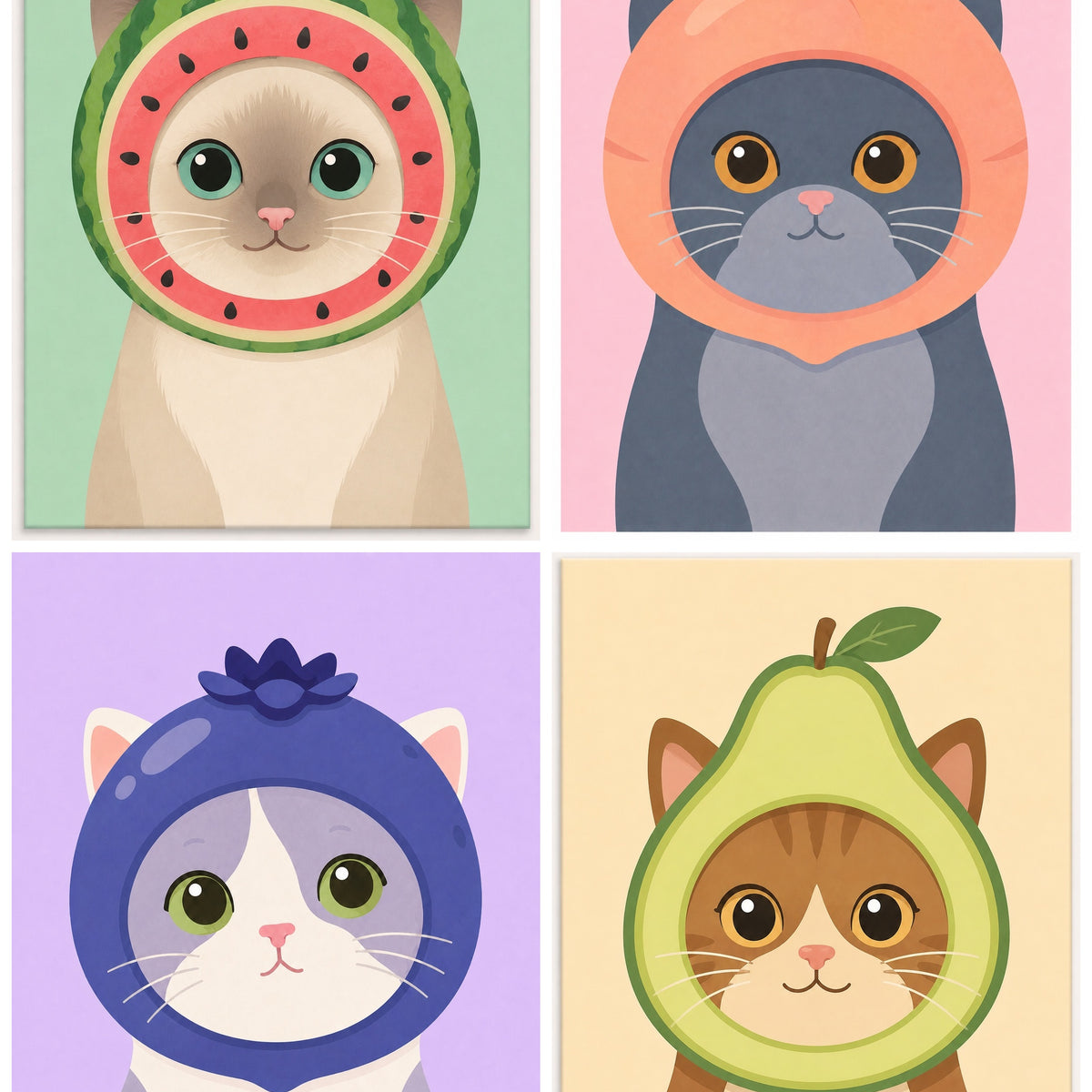 Fruity Cats 4er SET - Mini Malen nach Zahlen