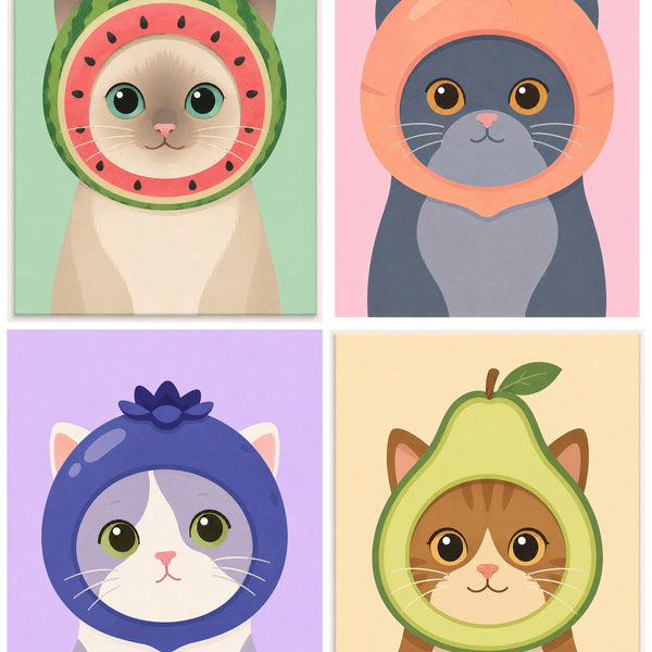 Fruity Cats 4er SET - Mini Malen nach Zahlen