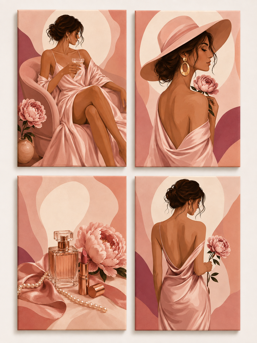 Rose Elegance 4er SET - Mini Malen nach Zahlen