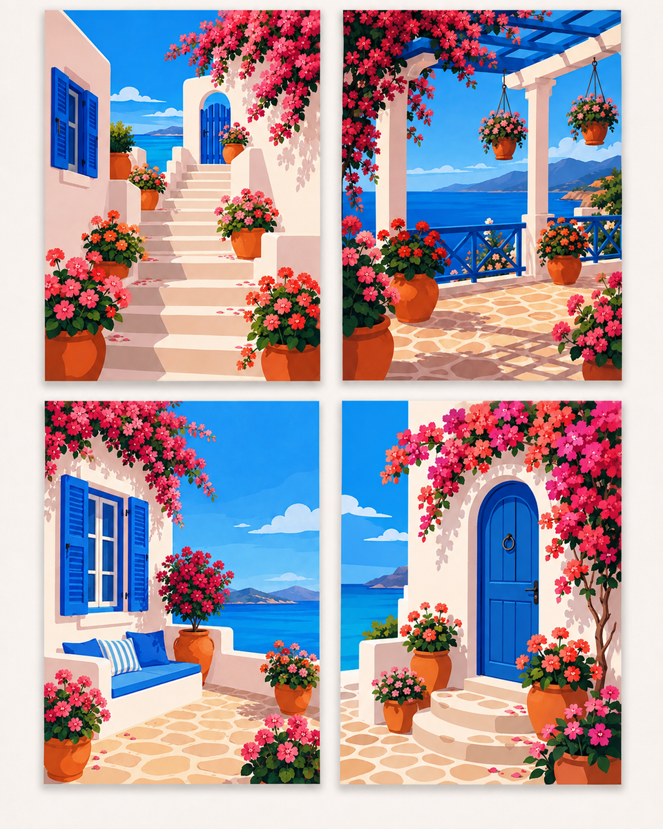 Santorini Dreams 4er SET - Mini Malen nach Zahlen