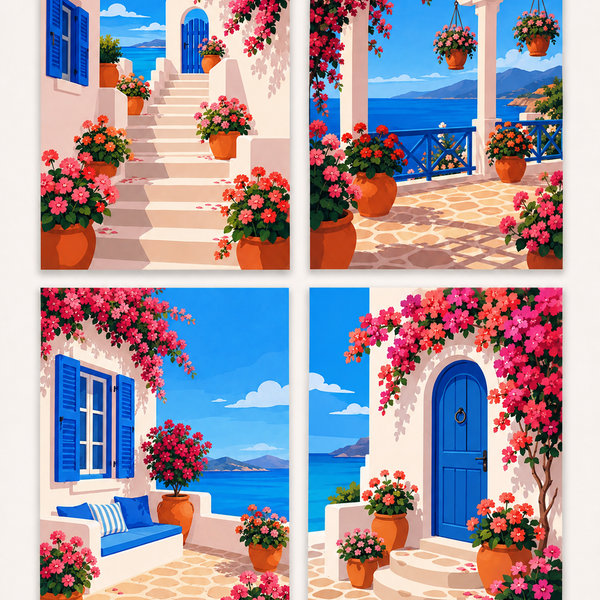 Santorini Dreams 4er SET - Mini Malen nach Zahlen