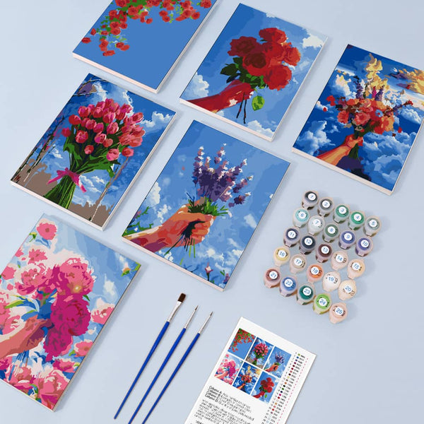 Himmelsblüten 6er SET - Mini Malen nach Zahlen