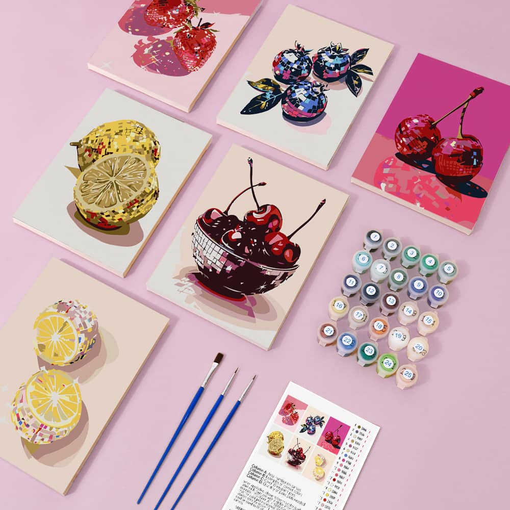 Happy Fruits 6er SET - Mini Malen nach Zahlen