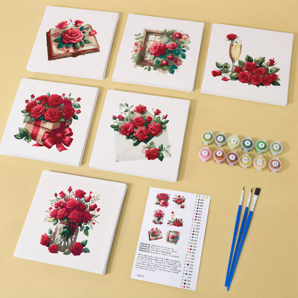 Rote Rosen 6er SET - Mini Malen nach Zahlen