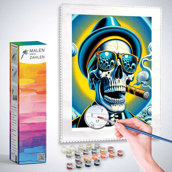 Malen nach Zahlen - Totenkopf mit Sonnenbrille und Zigarre