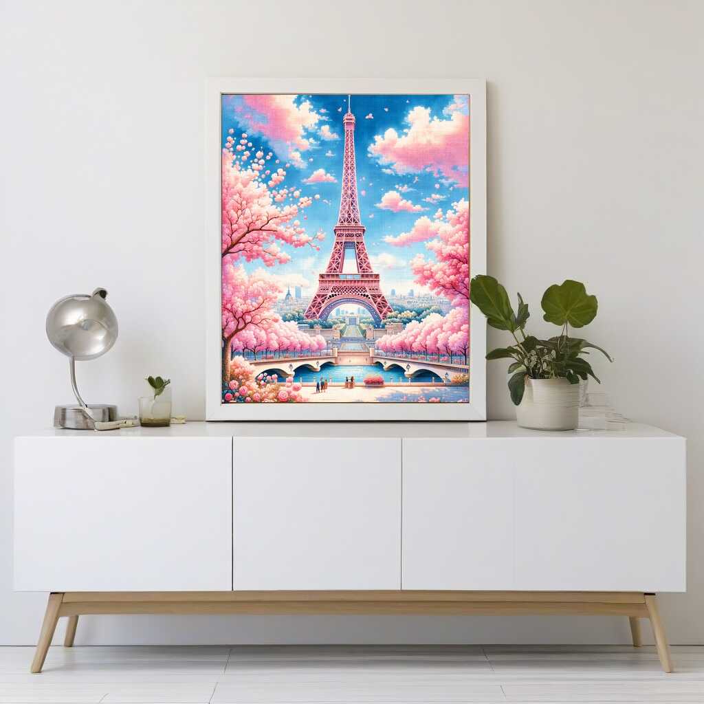 Malen nach Zahlen - Eiffelturm in Rosenblütenpracht