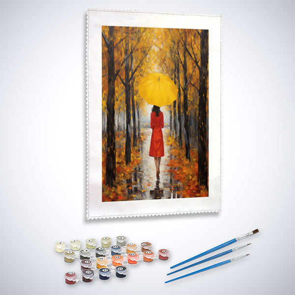 Frau mit Schirm im Herbst - Malen nach Zahlen