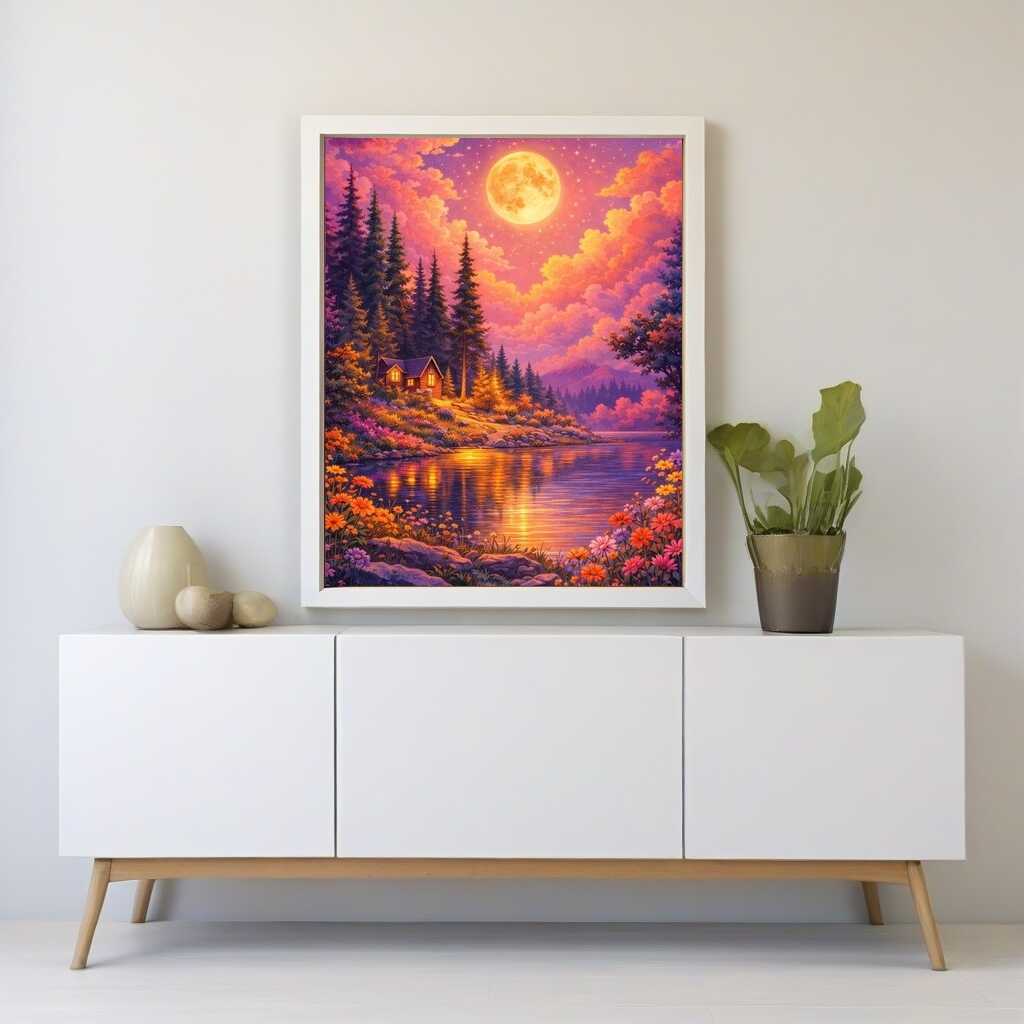 Malen nach Zahlen - Magische Mondnacht am See