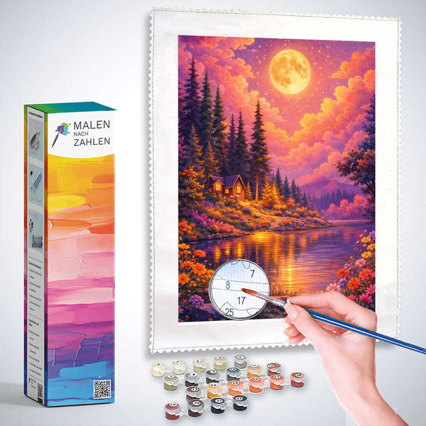 Malen nach Zahlen - Magische Mondnacht am See