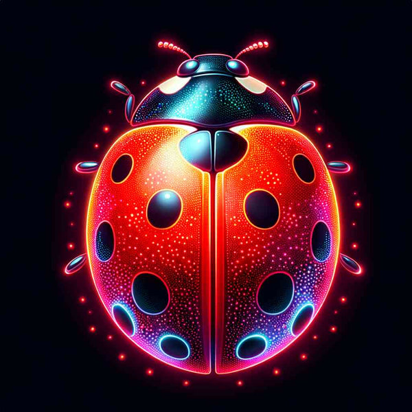 Neon glowing ladybug illustration from "Malen nach Zahlen - Leuchtende Wunder, Marienkäfer" painting kit.