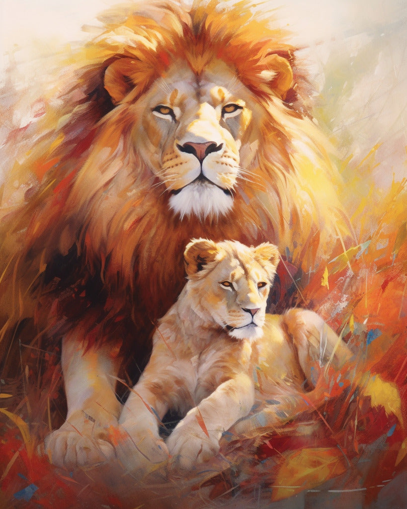 Löwen, Vater mit Kind – Malen nach Zahlen