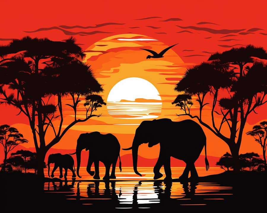 Elefanten, Afrika - Malen nach Zahlen