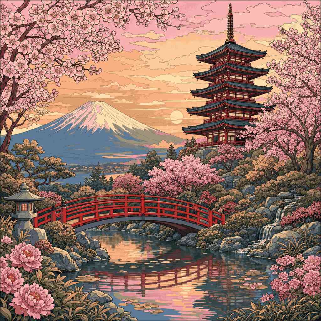 Malen nach Zahlen - Kirschblütenzauber am Fuji