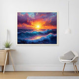 Malen nach Zahlen Sonnenfeuer am Ozean Wanddekoration - Beruhigendes Kunstwerk mit Sonnenuntergang über dem Meer, ideal für entspannende Wirkung
