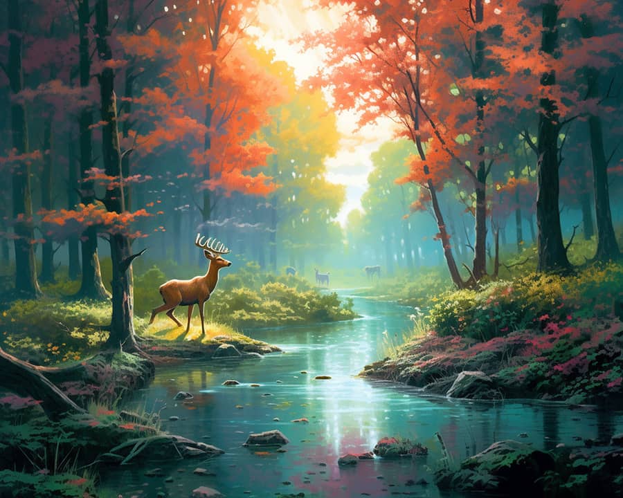 Wald, Rehe - Malen nach Zahlen