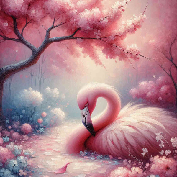 Flamingo mit Kirschbaum  – Malen nach Zahlen