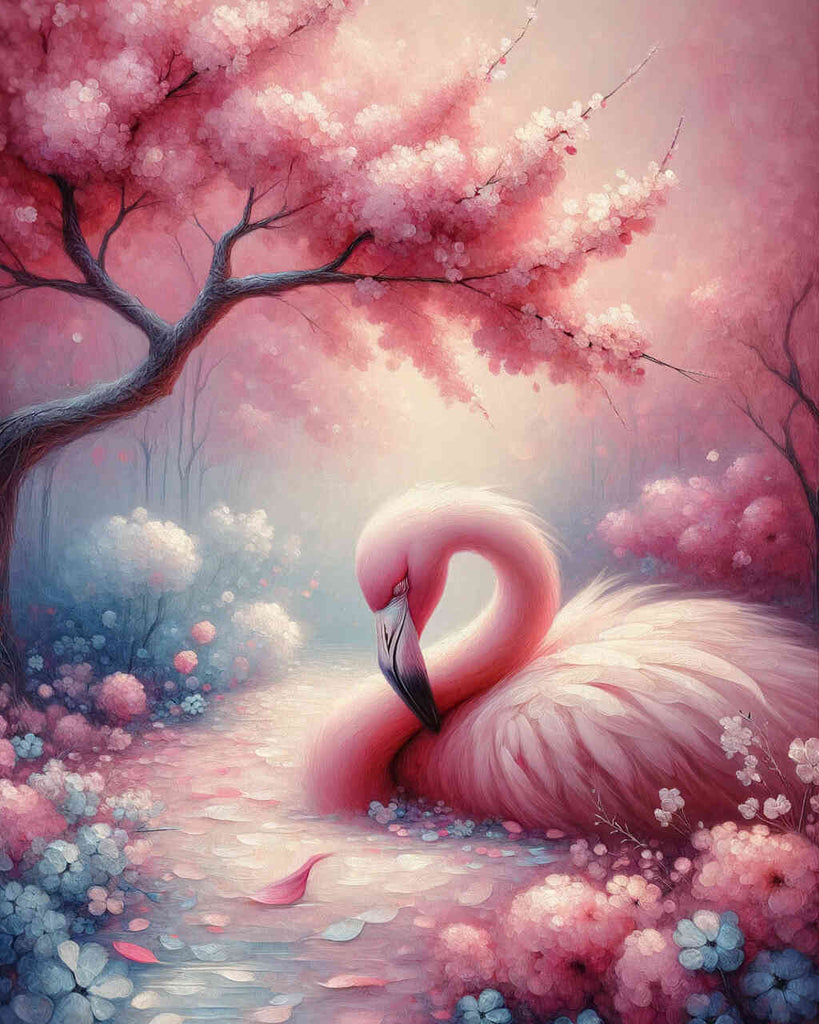 Flamingo mit Kirschbaum  – Malen nach Zahlen