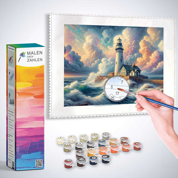 Leuchtturm mit Wellen – Malen nach Zahlen