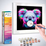 Painting a colorful koala in a Malen nach Zahlen kit with paints and brushes nearby.