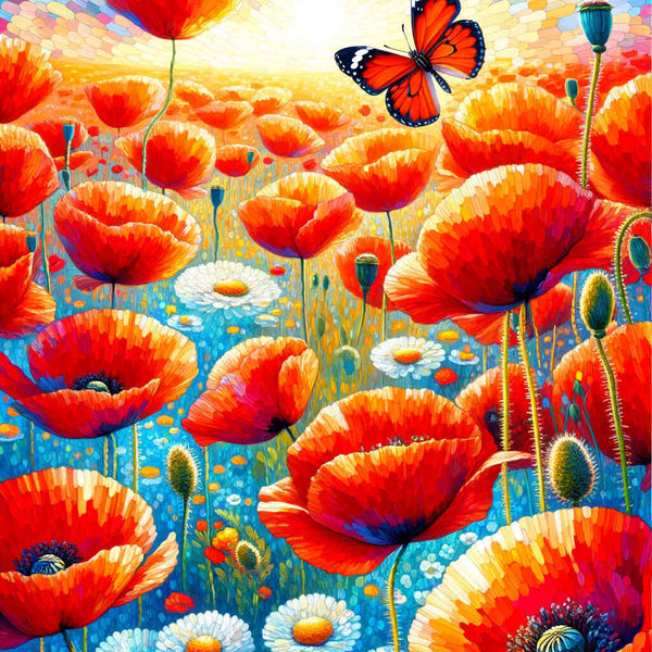 Mohnblumen, Schmetterling – Malen nach Zahlen