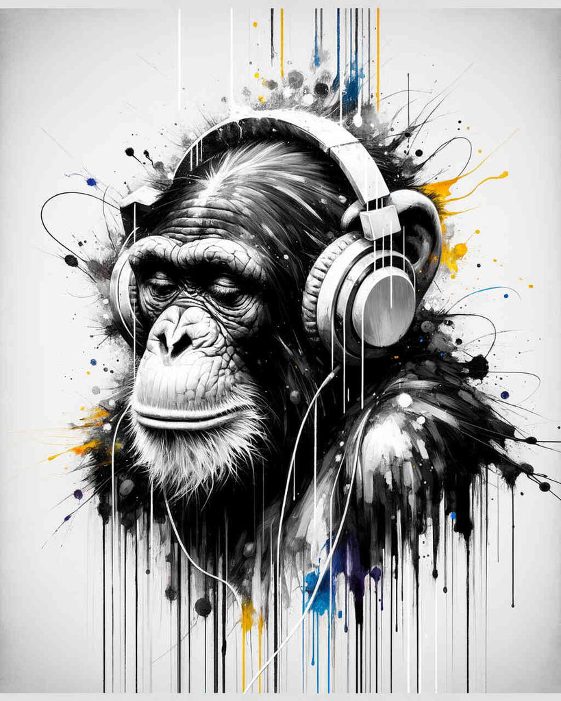 Schimpanse mit Kopfhörer – Malen nach Zahlen