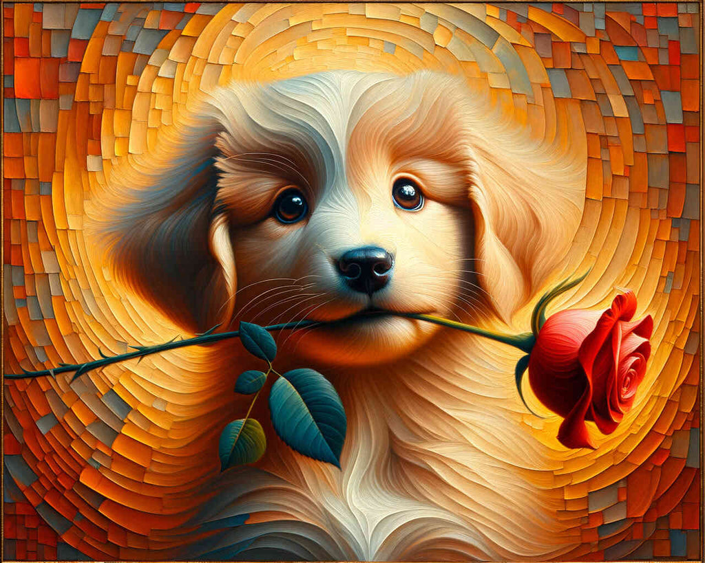 Hund mit Rose – Malen nach Zahlen