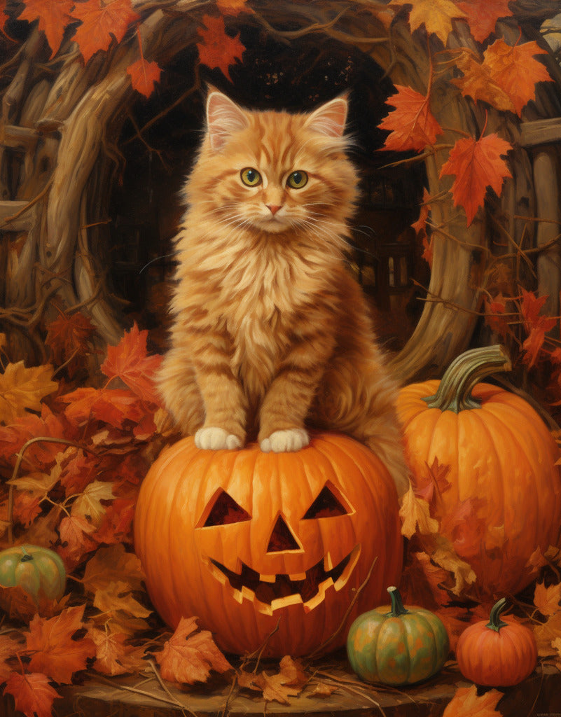 Malen nach Zahlen - Katze in Kürbis, Halloween
