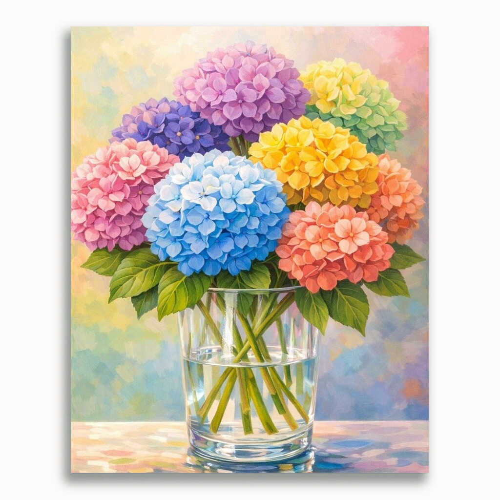 Malen nach Zahlen - Regenbogen Blumenstrauß, Hortensie