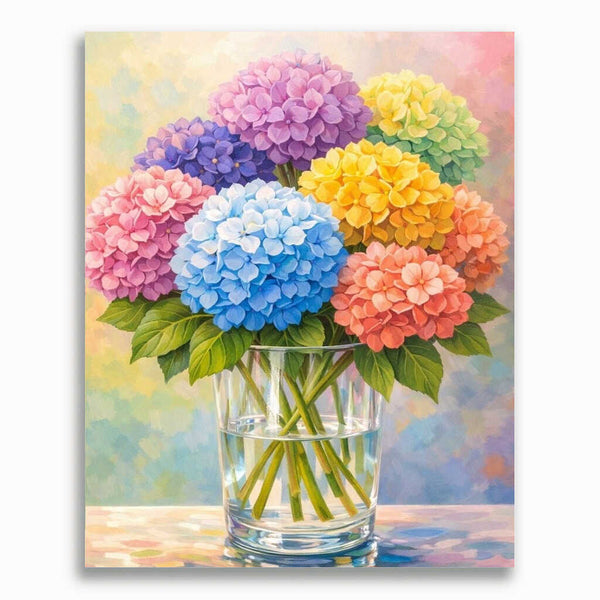 Malen nach Zahlen - Regenbogen Blumenstrauß, Hortensie