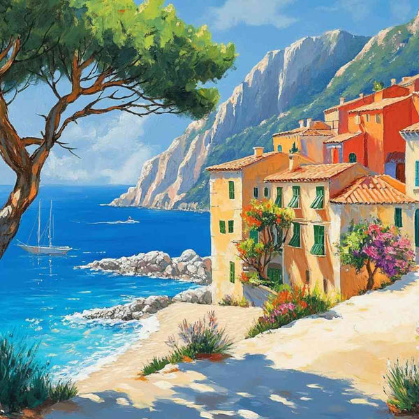 Malen nach Zahlen - Mediterrane Idylle mit Blumenpfad
