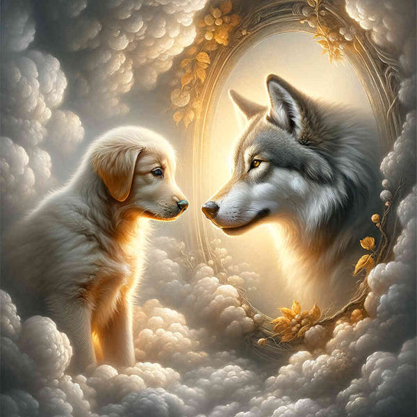 Malen nach Zahlen - Goldenretriever Wolf Spiegelbild