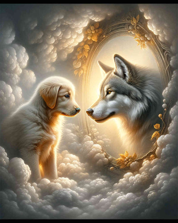 Malen nach Zahlen - Goldenretriever Wolf Spiegelbild