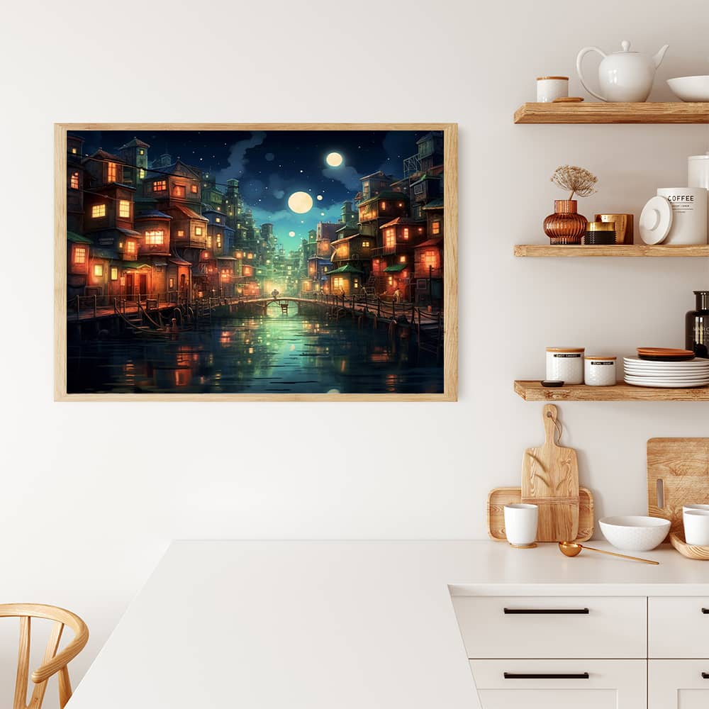 Stadt mit Lichterspielen - Malen nach Zahlen