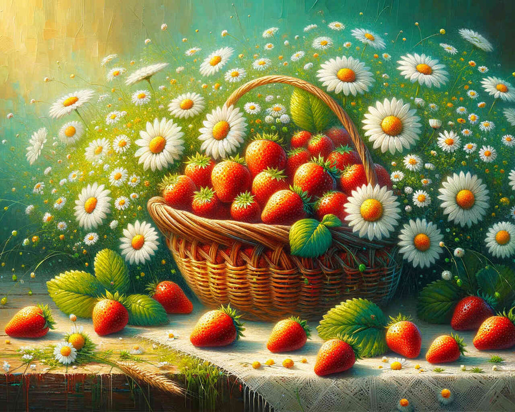 Blühende Erdbeeren – Malen nach Zahlen