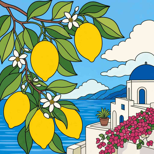 Malen nach Zahlen - Zitronensommer über Santorini
