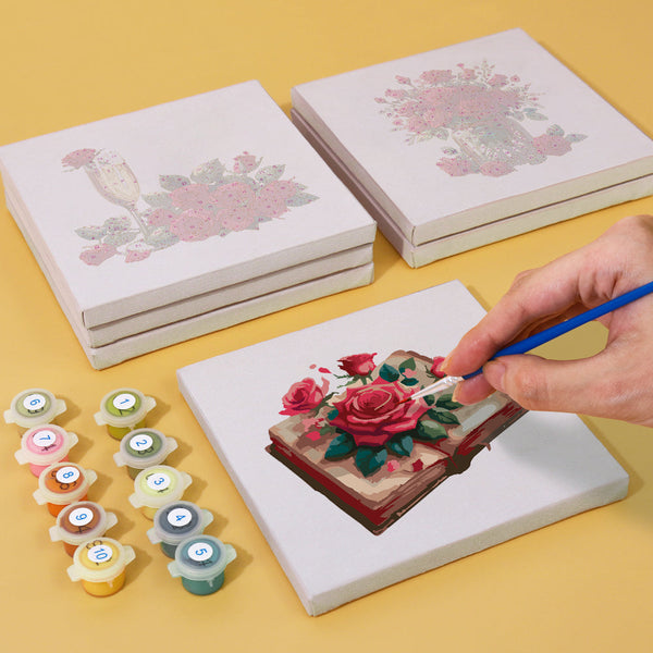 Rote Rosen 6er SET - Mini Malen nach Zahlen