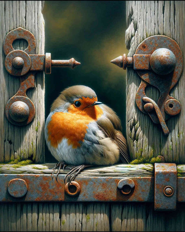 Malen nach Zahlen - Rotkehlchen, Holztor