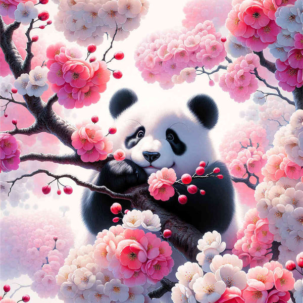 Panda mit Kirschblüten – Malen nach Zahlen