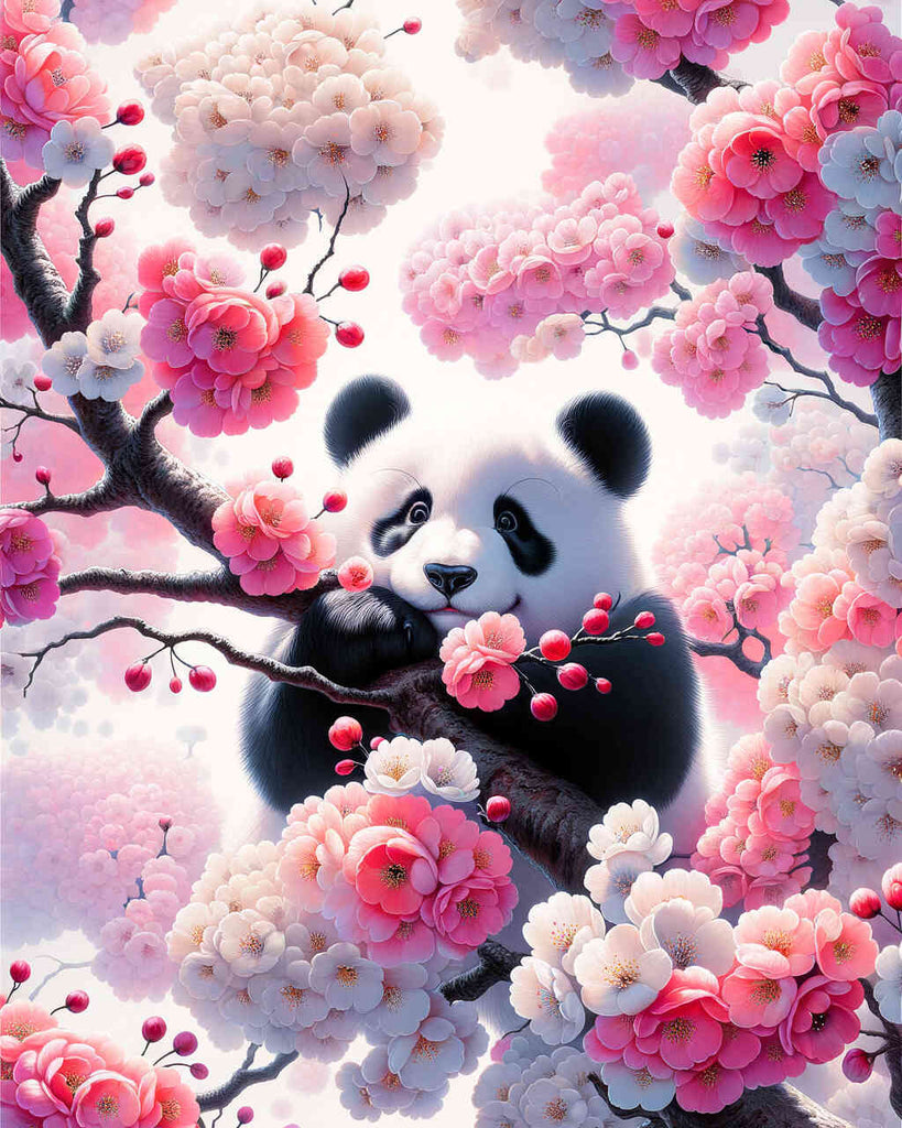 Panda mit Kirschblüten – Malen nach Zahlen