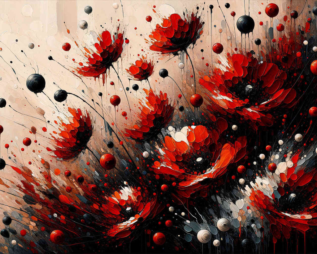 Rote Blumen, Abstrakt - Malen nach Zahlen