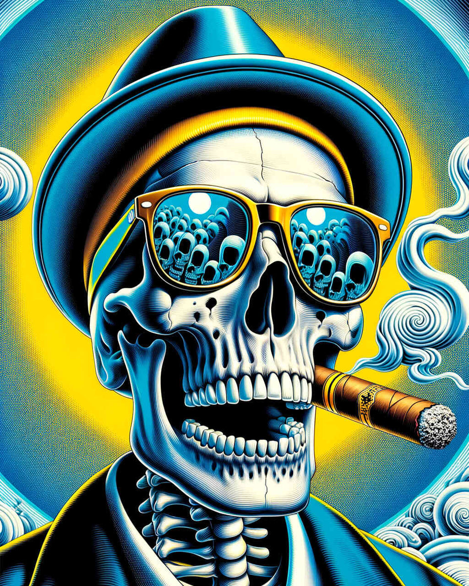 Malen nach Zahlen - Totenkopf mit Sonnenbrille und Zigarre