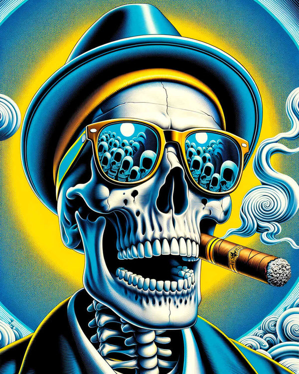 Malen nach Zahlen - Totenkopf mit Sonnenbrille und Zigarre