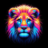 Vibrant neon-colored lion artwork for Malen nach Zahlen, showcasing a majestic and relaxing painting experience.