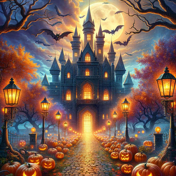 Malen nach Zahlen - Kürbis Halloween Schloß