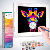Malen nach Zahlen - Leuchtkraft der Natur, Hand painting vibrant giraffe image with paint set and canvas