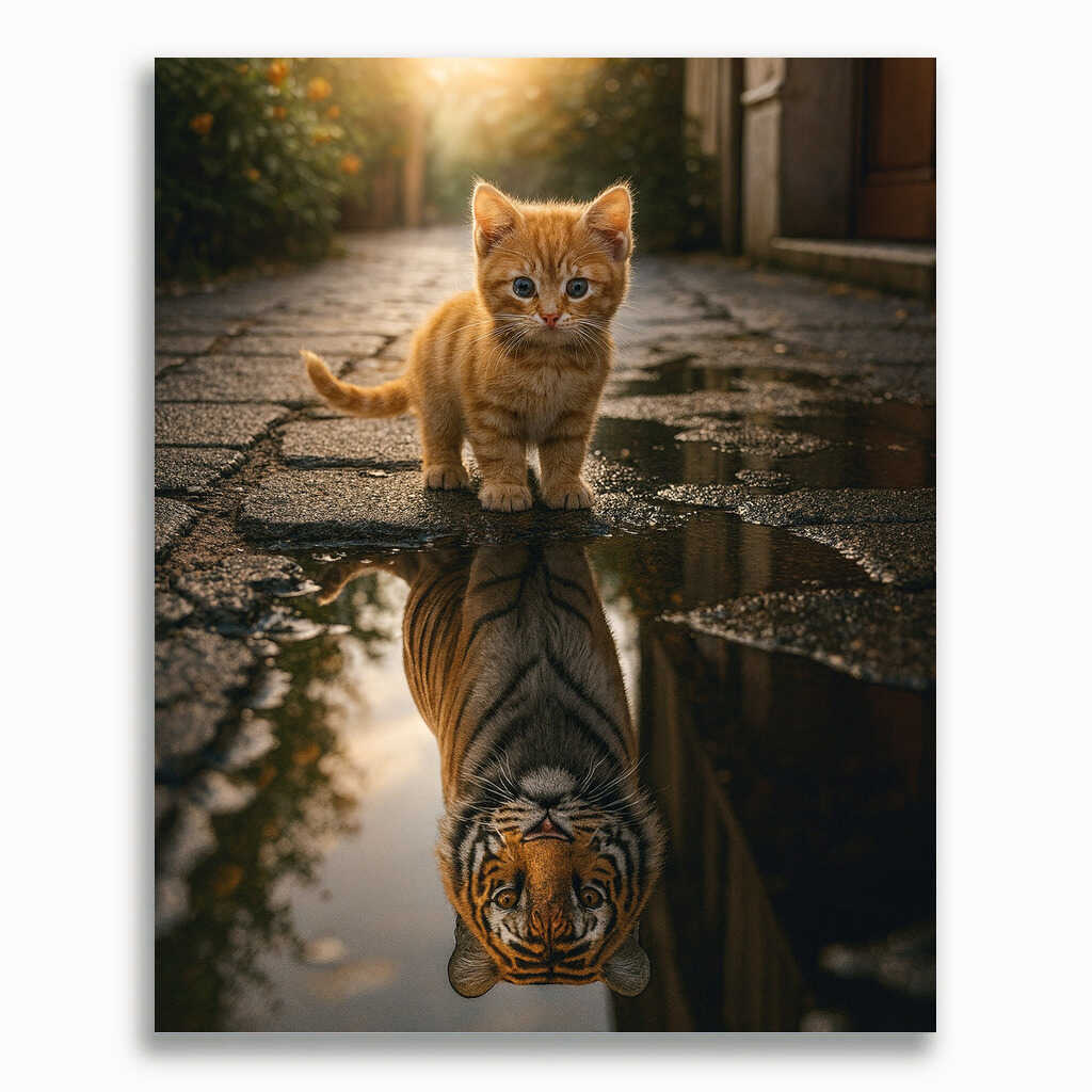 Malen nach Zahlen - Kleine Rotekatze, großer Tiger, Spiegelbild